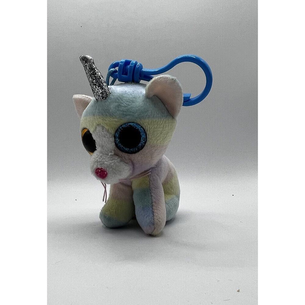 2019 TY Beanie Boos 3" HEATHER Unicorn Cat Plastic Key Chain Clip EUC
